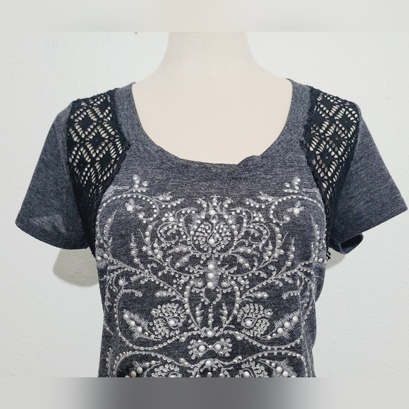 Y2K DAYTRIP Woman's Lace And Rhinestone Top/Blouse Made In USA Size Medium - Picture 2 of 10